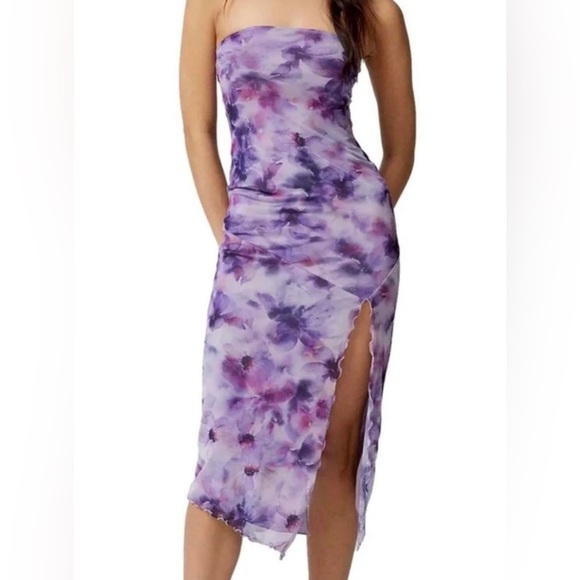 Urban Outfitters Dresses & Skirts - Urban Outfitters Purple Floral Mesh Tube Top Dress